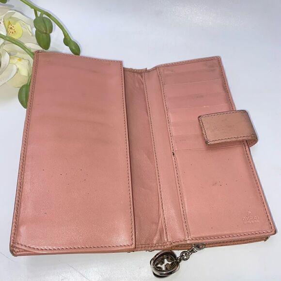 Authentic GUCCI GG Logo Leather Trim Long Clutch Wallet - Picture 8 of 9